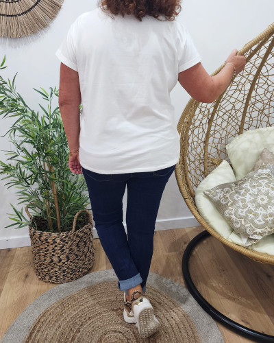 T-Shirt blanc broderie coeur doré