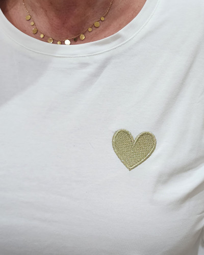T-Shirt blanc broderie coeur doré