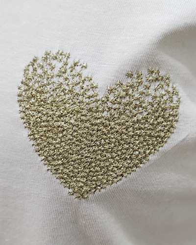T-Shirt blanc broderie coeur dégradé doré