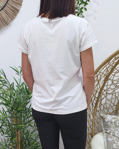 T-Shirt blanc broderie coeur dégradé doré