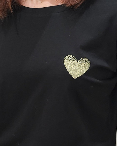 T-Shirt broderie coeur dégradé doré