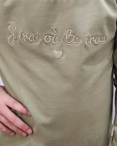 T-Shirt enfant kaki J'irai où tu iras doré