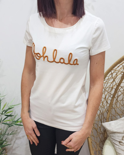 T-Shirt femme blanc Oohlala camel