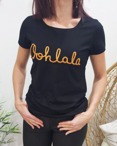 T-Shirt femme noir Oohlala camel