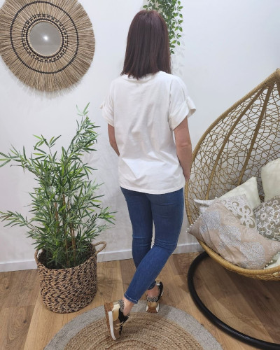 T-Shirt femme blanc ROCK léopard