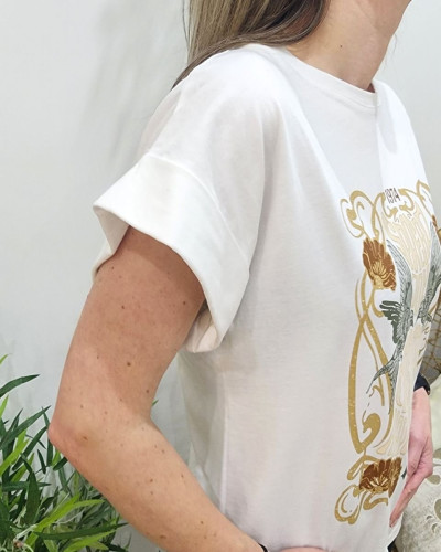T-shirt femme blanc Spread Joy camel et kaki