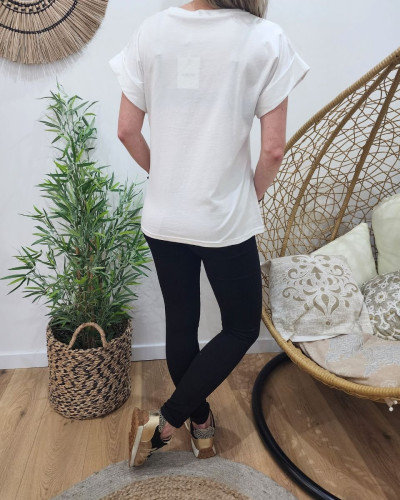T-shirt femme blanc Spread Joy camel et kaki