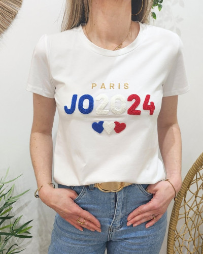 T Shirt femme blanc JO2024 coeurs 25580