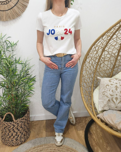 T-Shirt femme blanc JO2024 coeurs