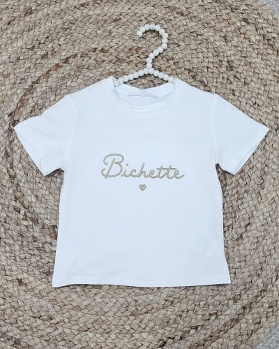 T-Shirt enfant écru broderie bichette dorée