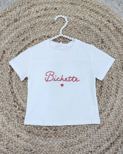 T-Shirt enfant écru broderie bichette cerise