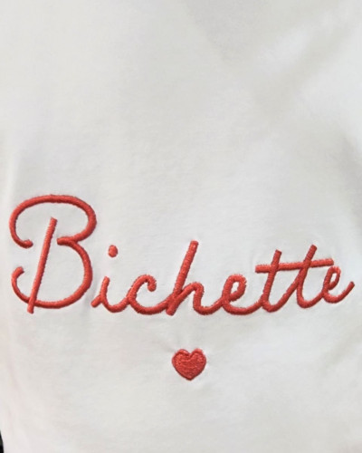 T-Shirt enfant écru broderie bichette cerise