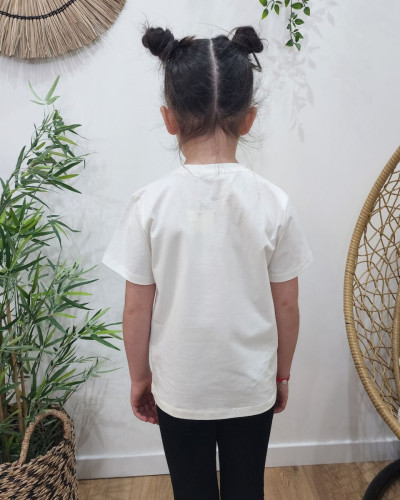 T-Shirt enfant écru broderie belle et rebelle parme