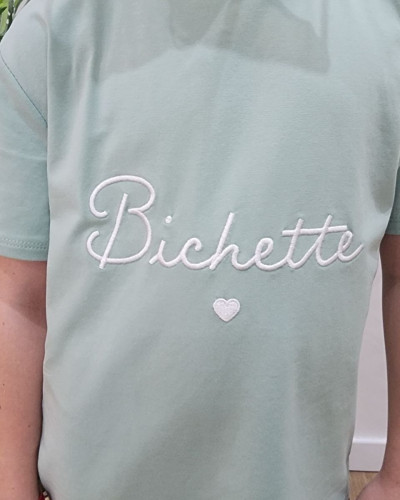 T-Shirt enfant vert agate broderie bichette blanche