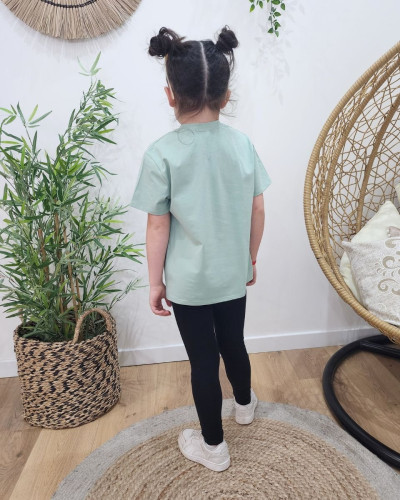 T-Shirt enfant vert agate broderie bichette blanche