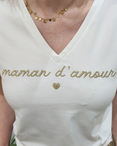 T-Shirt femme blanc maman d'amour doré
