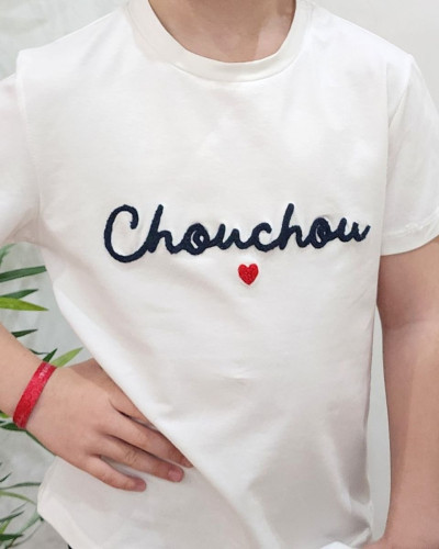 T-Shirt enfant blanc chouchou marine coeur rouge