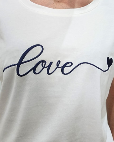 T-Shirt femme blanc broderie love coeur