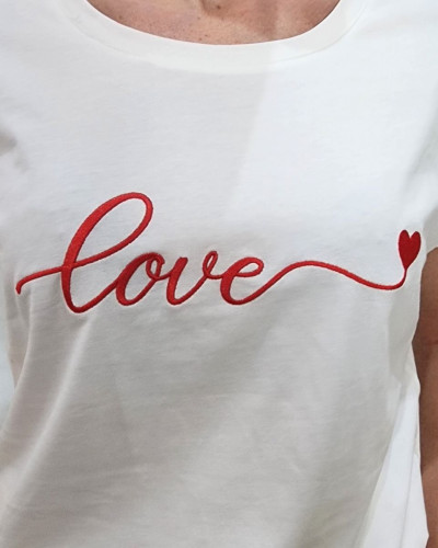 T-Shirt femme blanc broderie love coeur