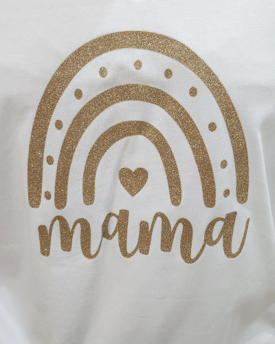 T-Shirt oversize femme blanc mama doré