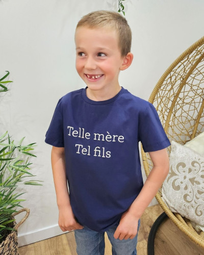 T-Shirt enfant bleu marine Telle mère tel fils blanc