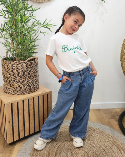 T-Shirt enfant ecru broderie bichette vert gazon