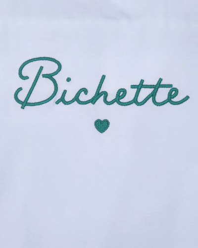 T-Shirt enfant ecru broderie bichette vert gazon