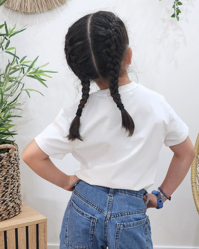 T-Shirt enfant ecru broderie bichette vert gazon