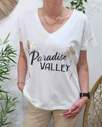 T-shirt femme blanc Paradise Valley noir et doré