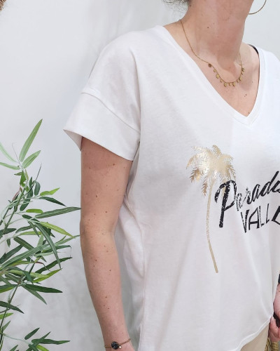 T-shirt femme blanc Paradise Valley noir et doré