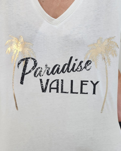 T-shirt femme blanc Paradise Valley noir et doré