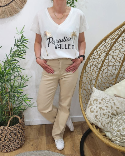 T-shirt femme blanc Paradise Valley noir et doré