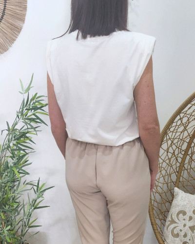 T-shirt femme à épaulettes blanc Yadira