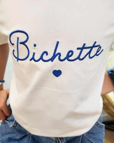 T-Shirt enfant ecru broderie bichette bleu