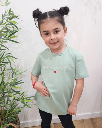 T-Shirt enfant vert d'eau Telle mère telle fille blanc