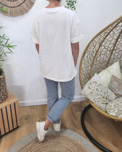 T-shirt femme blanc lectrice robe léopard dorée