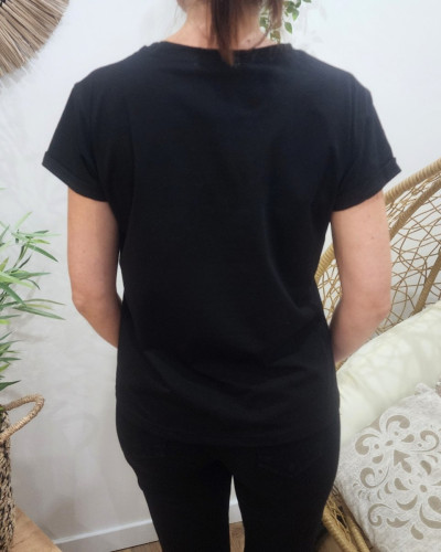 T-Shirt femme noir broderie love coeur