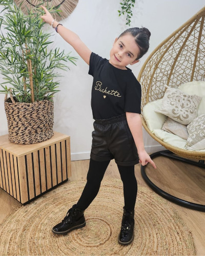 T-Shirt enfant noir broderie bichette dorée