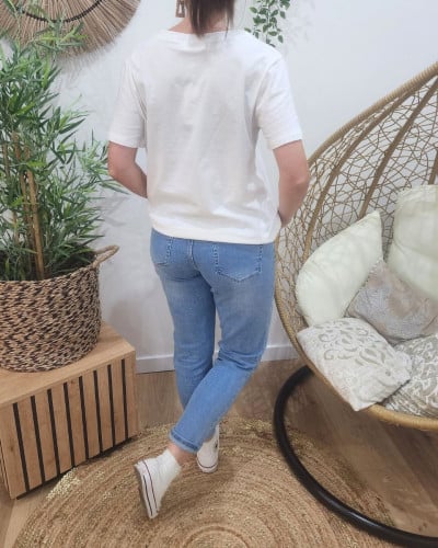 T-Shirt femme blanc broderie coeur doré Théa