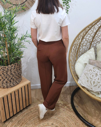 T-shirt femme blanc col rond broderie bichette léopard 