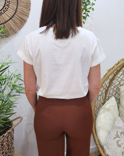 T-shirt femme blanc coeur léopard taupe
