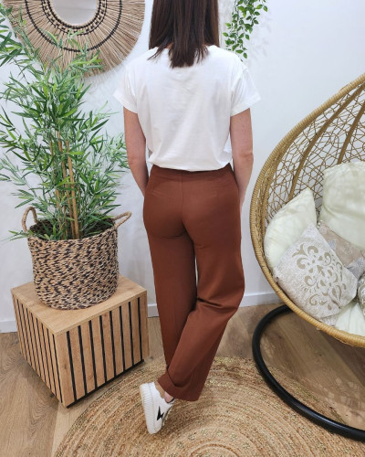 T-shirt femme blanc coeur léopard taupe