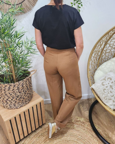 T-shirt femme noir coeur léopard taupe