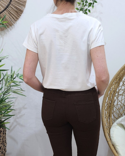T-shirt femme blanc coeur léopard camel