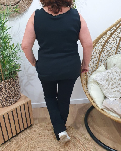 Top femme grande taille sans manches liseré doré Brigitta