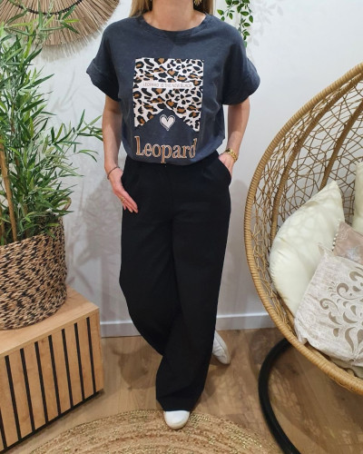 T-shirt femme gris délavé Léopard is the new black