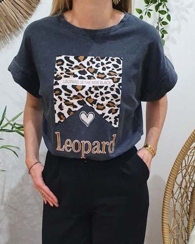 T-shirt femme gris délavé Léopard is the new black