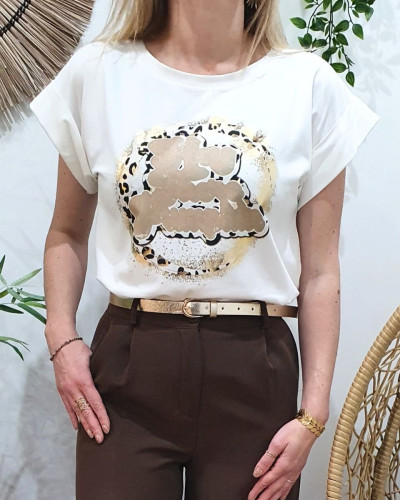 T-shirt femme écru Hey there pumpkin doré