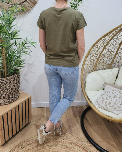 T-shirt femme kaki coeur léopard taupe