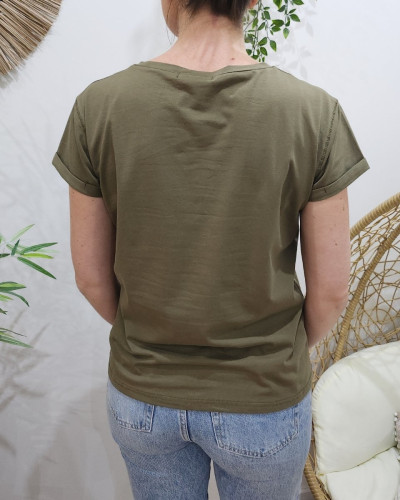 T-shirt femme kaki coeur léopard taupe